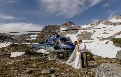 Helicopter ride to Mountain Wedding Mt. Benedict at British Columbia